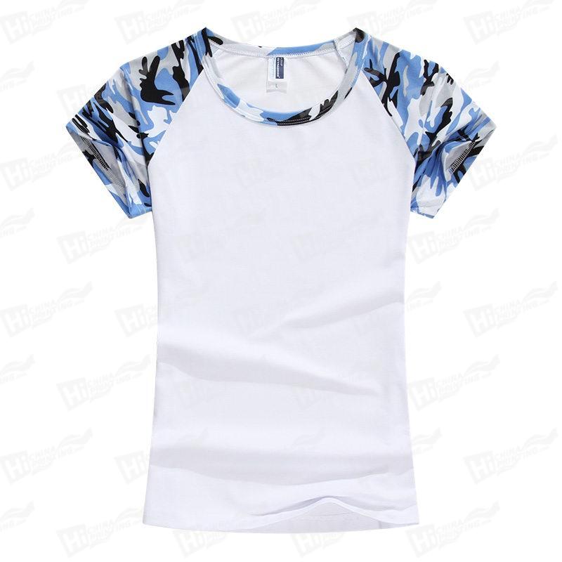 Women's Blue Camouflage Raglan Short-Sleeve T-shirts For DIY